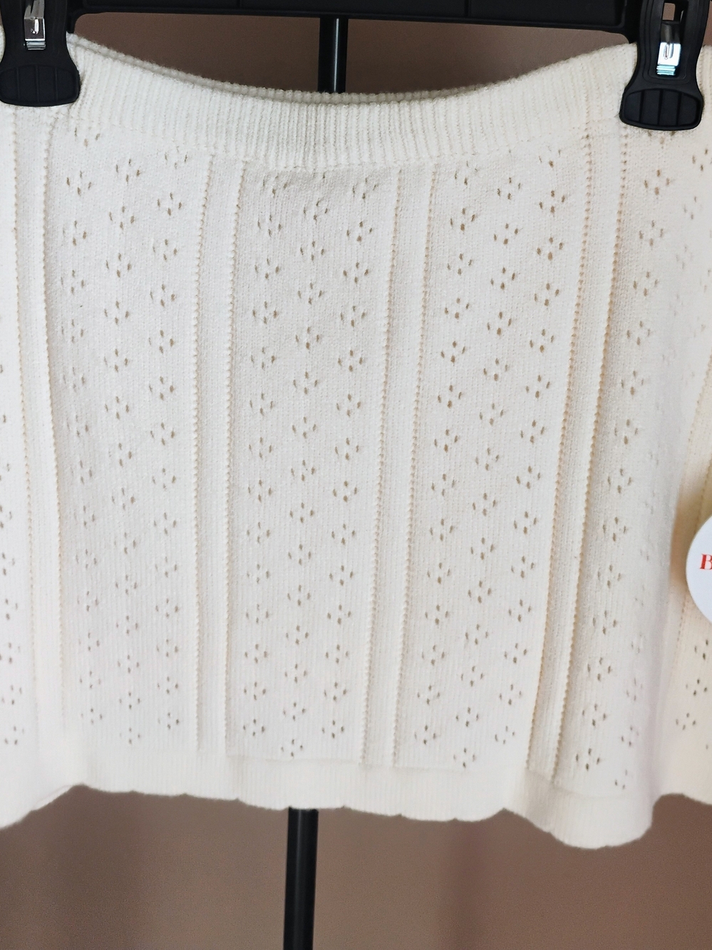 Bailey Rose Size XL Cream Knit Mini Skirt with Pointelle Detail